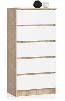 Komoda Akord K60, balta sp./sonoma ąžuolo sp., 121 cm x 40 cm x 60 cm