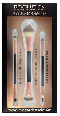 Dekoratīvās kosmētikas otu komplekts Makeup Revolution London Brush Flex & Go Brush Set, 3 gab., zelta krās.