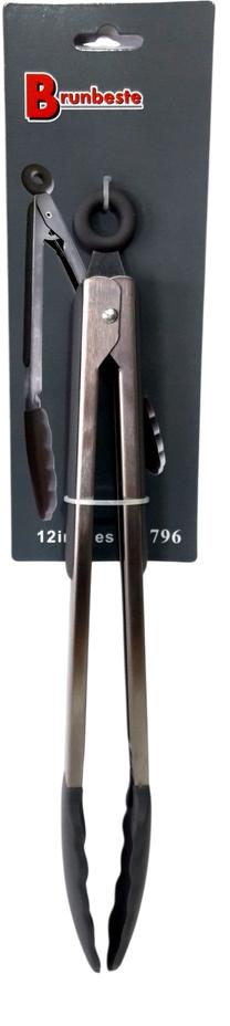Virtuvinės žnyplės Brunbeste BB-1796, 34 cm, sidabro sp./juoda sp.