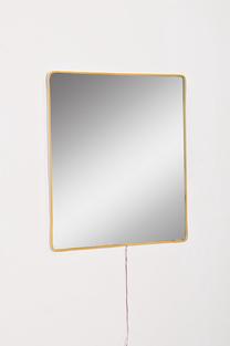 Spogulis Kalune Design Square Led, ar gaismu, stiprināms, 30 cm x 30 cm, dzeltena krās.