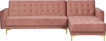 Kampinė sofa - lova Beliani Aberdeen Velvet, rožinė sp., kairinė, 267 x 16 cm x 83 cm