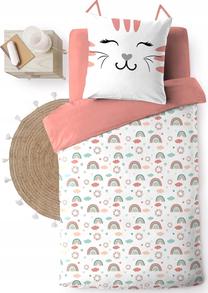 Комплект постельного белья Douceur d`Interieur Chat, белый цв./зеленый цв./розовый цв., 63 x 63 cm, 140 x 200 cm