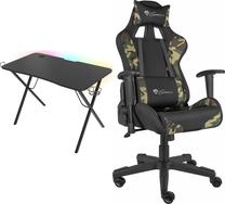 Spēļu galdu un krēslu komplekts Genesis Holm 200 RGB + Nitro 560 Camo, 113 cm x 60 cm, 75 cm, melna krās.
