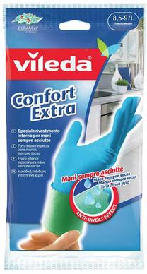 Pirštinės gumuotos Vileda Extra Comfort, suaugusiems, mėlyna sp., L, 2 vnt.