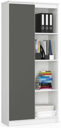 Biuro spinta Akord Furniture Factory R80 1D 4P CLP, balta sp./grafito sp., 180 cm x 80 cm x 35 cm