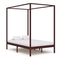 Lova dvigulė VLX Solid Pinewood 283271, 140 x 200 cm, tamsiai ruda sp., be čiužinio, su grotelėmis