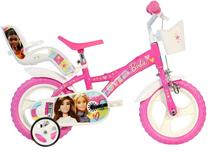 Vaikiškas dviratukas su papildomais ratukais, vaikų Dino Bikes Barbie, rožinė sp., 12"