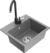 Кухонная мойка Mexen Milo 6505-71-670200-70, гранит, 43.5 см x 41 см x 17.1 см, черный цв./серый цв./хромовый цв.