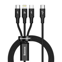 Vads Baseus USB 2.0 to USB-C/microUSB/Lightning, USB 2.0/Micro USB/Apple Lightning/USB-C, 150 cm, melna krās.