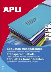 Lipni etiketė Apli Transparent Labels, biuro, 21 cm, 29.7 cm, 20 vnt. skaidri sp.