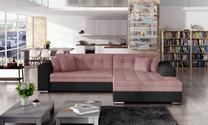 Kampinė sofa Sorento Omega 91, Soft 11, juoda sp./rožinė sp., dešininė, 195 x 295 cm x 80 cm
