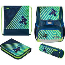 Mokyklinė kuprinė, su priedais Herlitz Loop Plus Funky Ninja, mėlyna sp./žalia sp., 22 cm x 31 cm x 37 cm