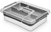 Uzglabāšanas kaste ar vāku, pārtikai/rīki/rotaļlietām, ar ieliktni Orplast Antibacterial, 8.5 l, caurspīdīga krās./pelēka krās., 39 x 29 x 11 cm