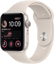 Viedais pulkstenis Apple Watch SE GPS (2nd Gen) 44mm Starlight Aluminium Case with Starlight Sport Band - Regular, gaiši brūna krās.