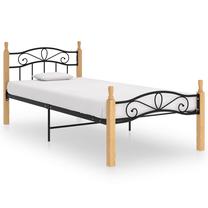 Lova viengulė VLX Solid Oak Wood, 90 x 200 cm, juoda sp./medžio sp., be čiužinio, su grotelėmis