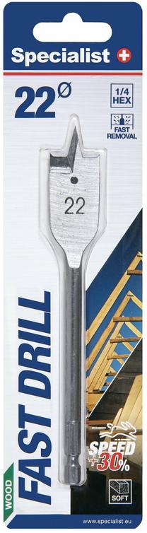 Plunksninis medienos grąžtas Specialist+ Fast Drill, medienai, plunksninis, hex, 22 mm x 15 cm