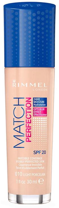 Skystas makiažo pagrindas Rimmel London Match Perfection SPF20, SPF 20, 10 light porcelain, 30 ml