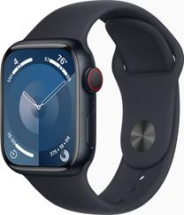 Viedais pulkstenis Apple Watch Series 9 GPS + Cellular 41mm Midnight Aluminium Midnight Sport M/L, melns krās.