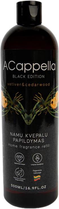 Namų kvapas, namų kvapo papildymas ACappella Black Edition Vetiver & Cedarwood, 500 ml