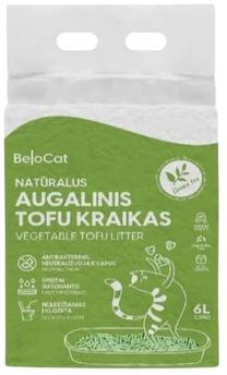 Kačių kraikas BeloCat Tofu Green Tea Scent, organinis (sušokantis), 2.5 kg, 6 l