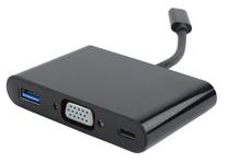 Adapteris Gembird USB-C female / USB 3.0 A female / VGA, USB 3.1 C male, 0.15 m, melna krās.
