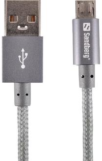 Laidas Sandberg USB male, Micro USB male, 1 m, pilka sp.