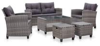 Lauko baldų komplektas VLX 6 Piece Garden Sofa Set Poly Rattan, pilka sp., 6 vietų