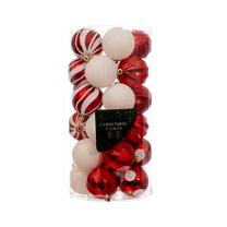 Ziemassvētku eglīšu rotaļlietu komplekts Christmas Touch, balta krās./sarkana krās., plastmasa, 30 gab.