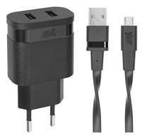 Telefono įkroviklis Rivacase Rivapower Dual USB, USB/AC/DC, juoda sp.