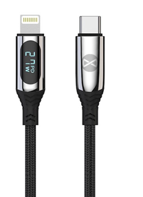Vads Forever LCD Lightning, USB Type C, 1 m, melna krās.