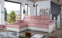 Kampinė sofa Trevisco Omega 91 & Soft 17, balta sp./rožinė sp., kairinė, 216 x 272 cm x 100 cm
