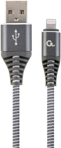 Провод Gembird USB To Lightning Premium Cotton Braided USB 2.0, Apple Lightning, 1 м, белый цв./серый цв.
