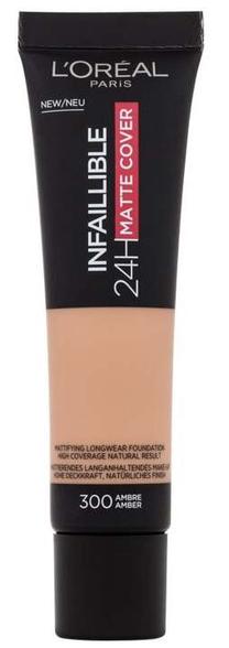 Skystas makiažo pagrindas L’Oréal Paris Infaillible 24H Matte, SPF 18, šviesiai ruda sp., 300 amber, 30 ml