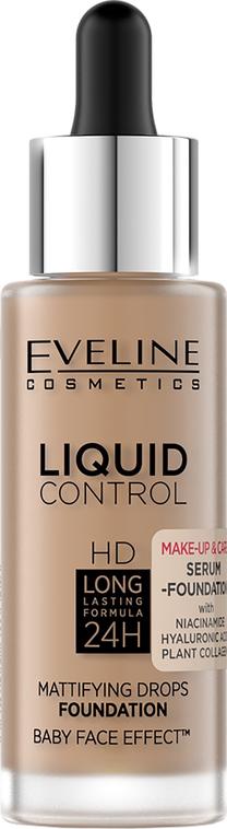 Makiažo pagrindas Eveline Liquid Control HD, rusva sp., 060 sunny beige, 32 ml