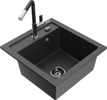 Кухонный умывальник с кухонным смесителем Mexen Vito, гранит, 49 см x 52 см x 21 см, черный цв./хромовый цв.