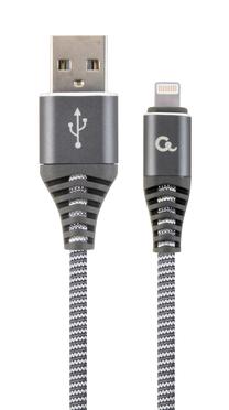 Провод Gembird USB To Lightning Premium Cotton Braided USB 2.0, Apple Lightning, 2 м, белый цв./серый цв.