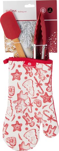 Virtuvės reikmenų rinkinys Kalėdos, raudona sp., 3 vnt.
