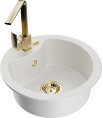 Кухонная мойка Mexen Diego 6512-20-670300-50, гранит, 48.8 см x 48.8 см x 16.7 см, золотой цв./белый цв.