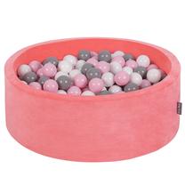 Baseinas su kamuoliukais KiddyMoon Velvet ball pit Round 200 Balls, 90 cm x 90 cm, 200 vnt, balta sp./rožinė sp.