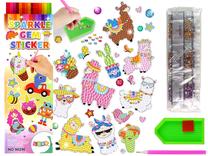 Radošs dimantu mozaīkas komplekts Lean Toys Sparkle Gem Sticker Llama, balta krās./rozā krās./daudzkrāsaina