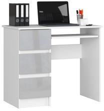 Rašomasis stalas su stalčiais Akord A6 Left, 90 cm x 50 cm, 77 cm, balta sp./sidabro sp.