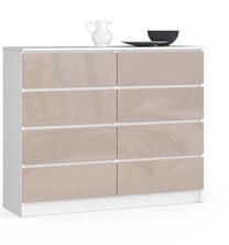 Komoda Akord K120 8SZ CLP, balta sp./smėlio sp., 99 cm x 120 cm x 40 cm