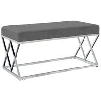 Prieškambario suoliukas VLX Velvet & Stainless Steel, sidabro sp./pilka sp., 97 cm x 44 cm x 46 cm