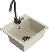 Кухонная мойка Mexen Milo 6505-69-670200-70, гранит, 43.5 см x 41 см x 17.1 см, черный цв./бежевый цв.