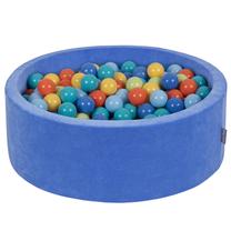 Baseinas su kamuoliukais KiddyMoon Velvet ball pit Round 300 Balls, 90 cm x 90 cm, 300 vnt, mėlyna sp./geltona sp.