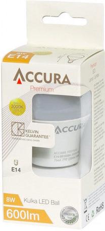 Lemputė Accura LED, 3000 °K, E14, 8 W, 600 lm