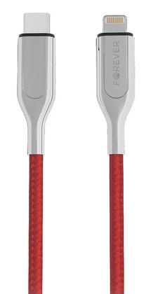 Telefono įkroviklis Forever Utra Fast MFI, 1 x USB-C/1 x Lightning, 150 cm, raudona sp./pilka sp.