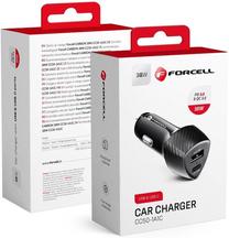 Auto telefona lādētājs Forcell CC50-1A1C, USB/Cigarette Lighter Socket/USB-C, melna krās., 38 W