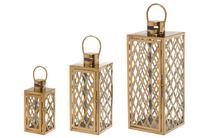 Žibintų rinkinys 4Living Shine, stiklas/nerūdijantysis plienas, 46 cm, aukso sp., 3 vnt.