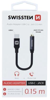 Adapteris Swissten USB-C to 3.5mm USB-C, 3.5 mm, 0.15 m, melna krās.